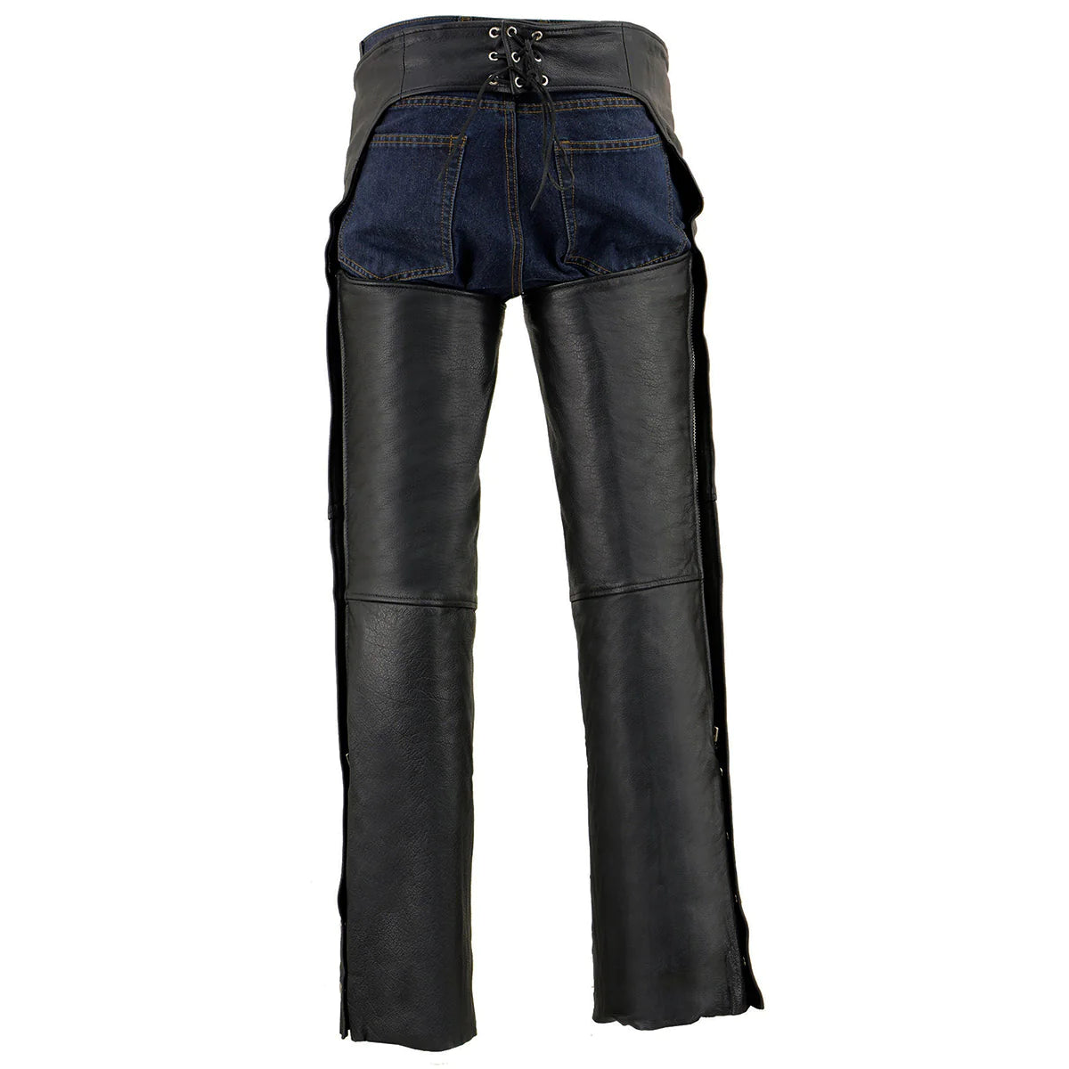 Men's Black Leather Slash Pocket Motorcycle Chaps