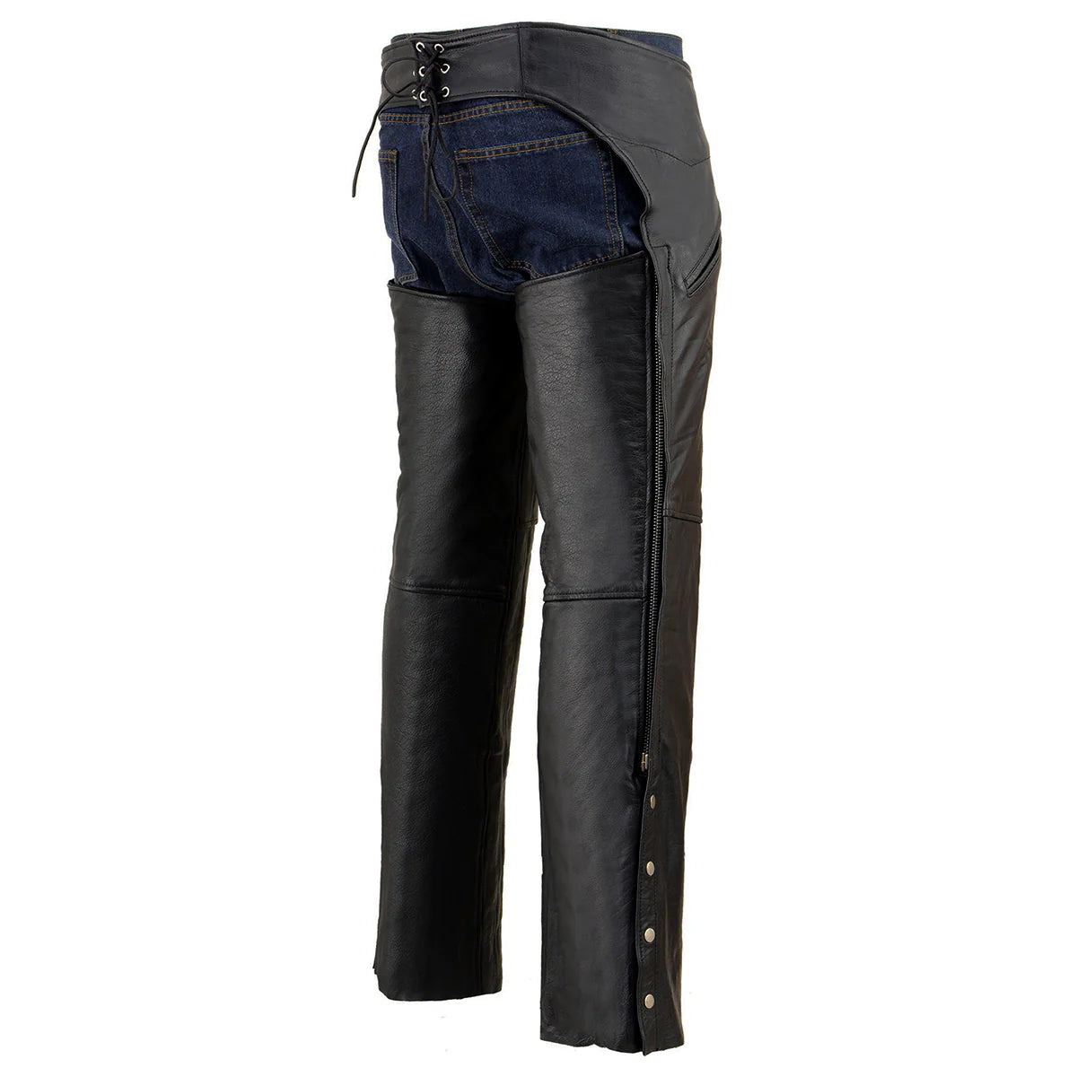 Men's Black Leather Slash Pocket Motorcycle Chaps