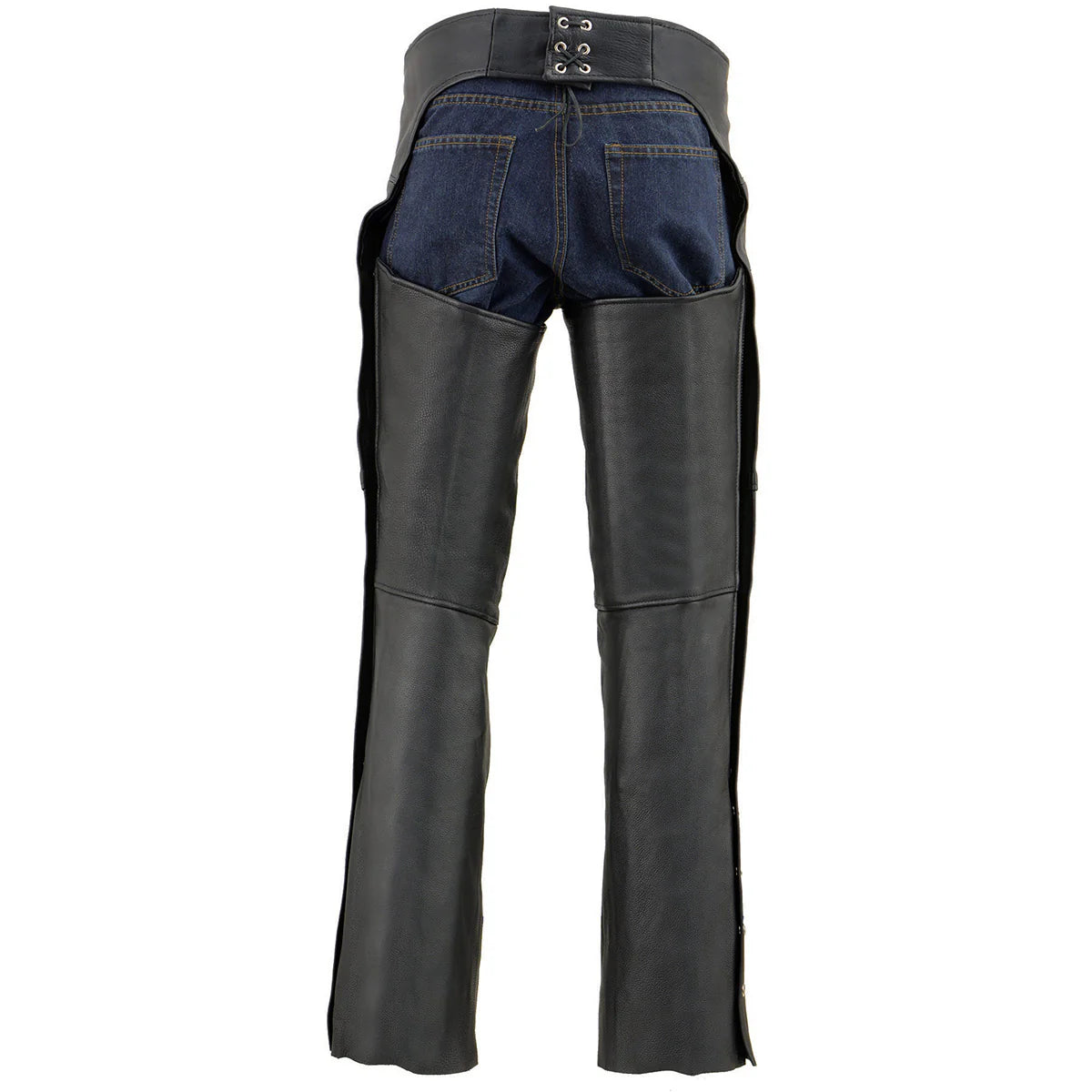 Men's Black Leather Chaps with Zippered Thigh Pockets