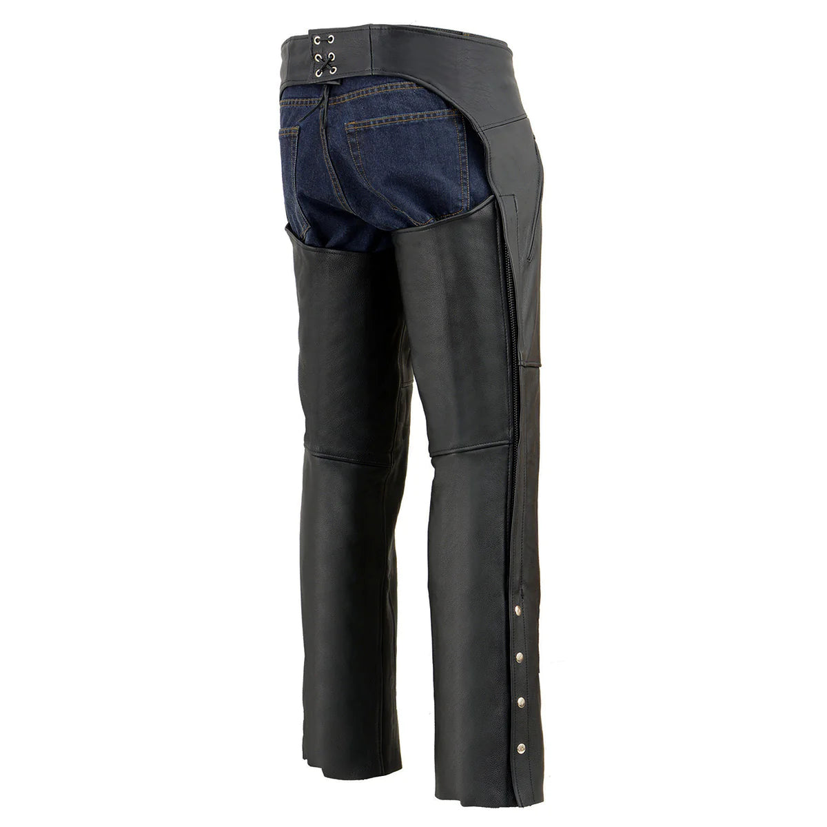 Men's Black Leather Chaps with Zippered Thigh Pockets