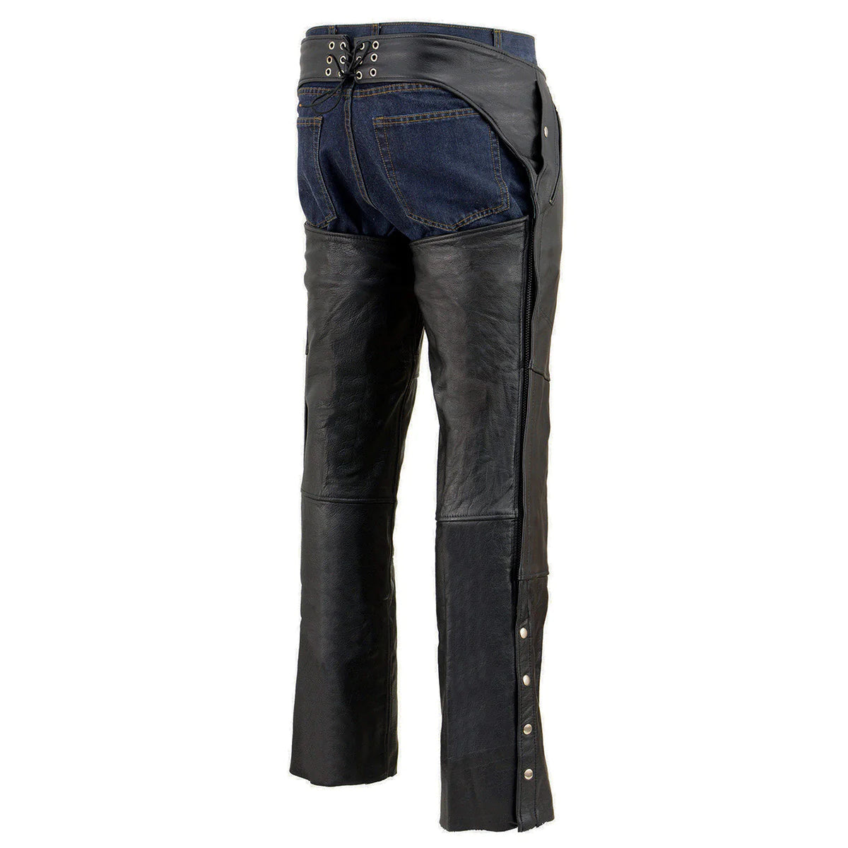 Men's 'Hip Set' Black Leather Chaps with Four Pockets