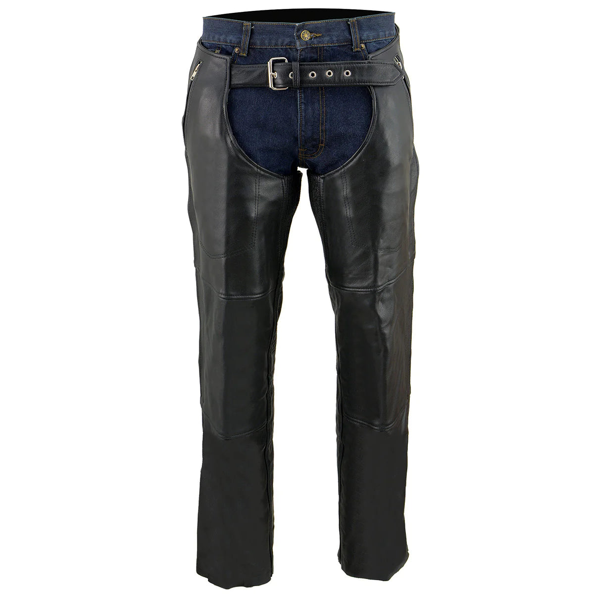 Men's 'Hip Set' Black Leather Chaps with Four Pockets