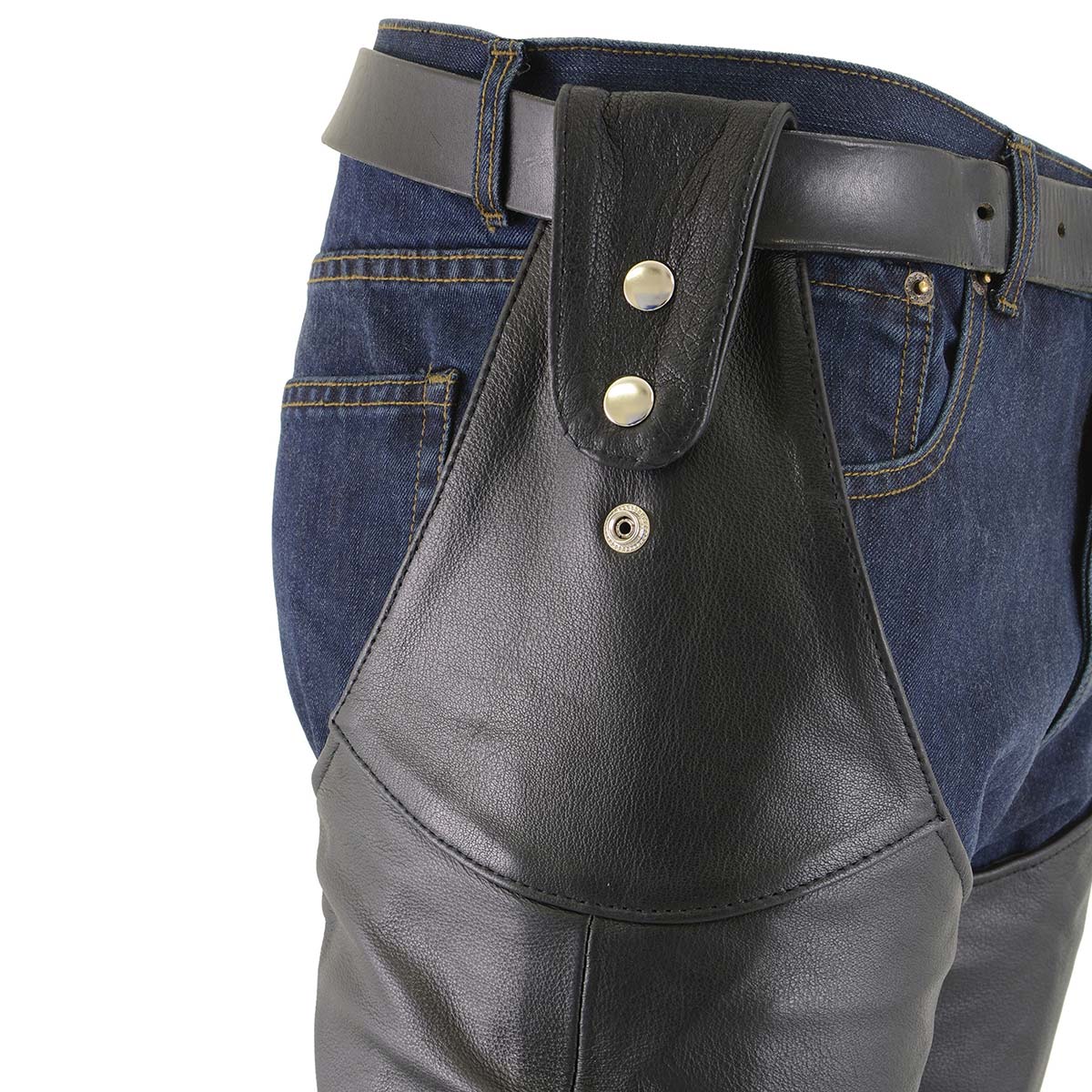 Men's Black Adjustable Side Snap Belt Less Chaps