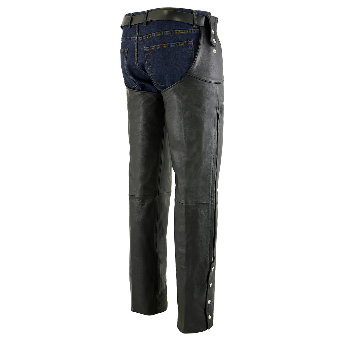 Men's Black Adjustable Side Snap Belt Less Chaps