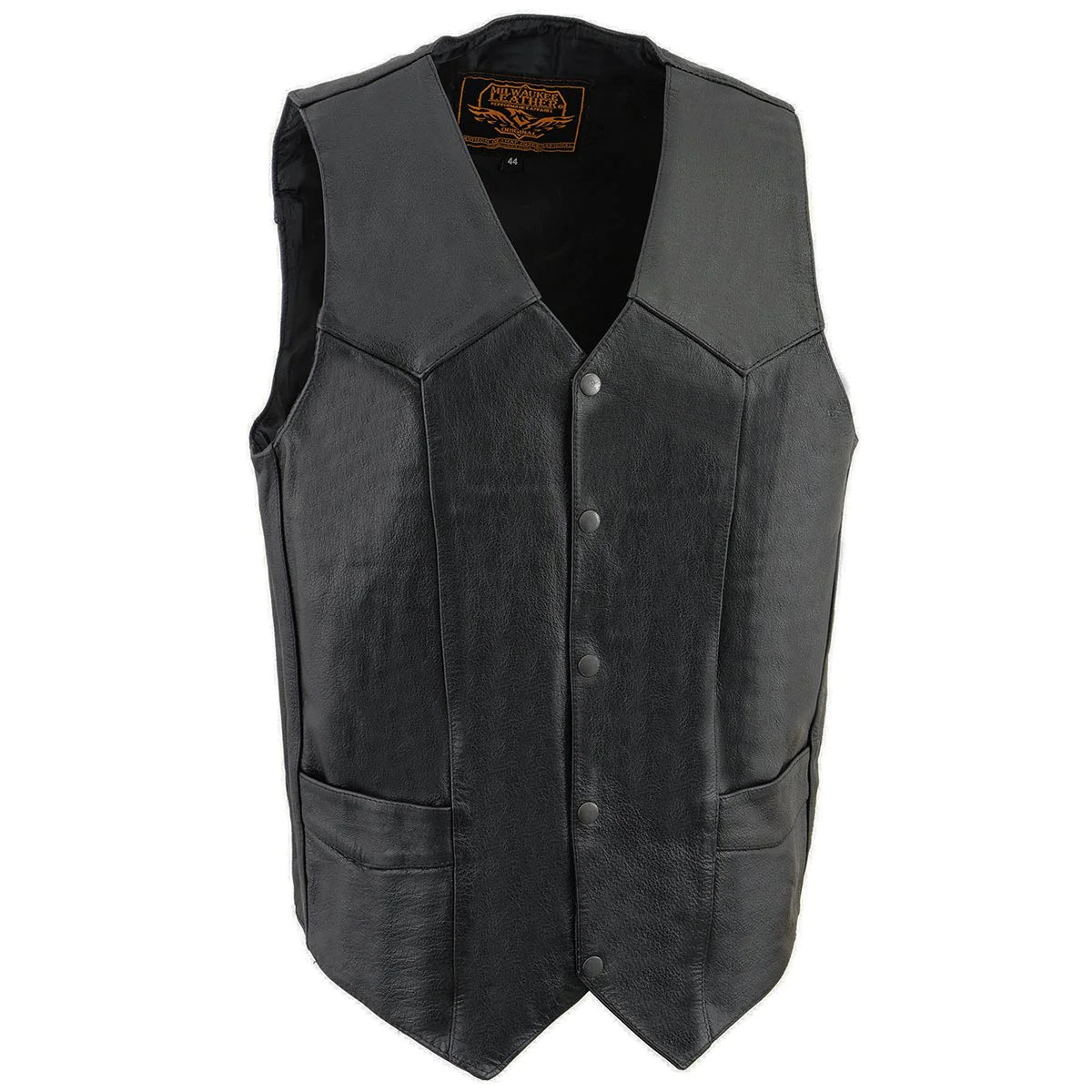 Men's Tall Sizes Classic Black Leather Snap Front Biker Vest