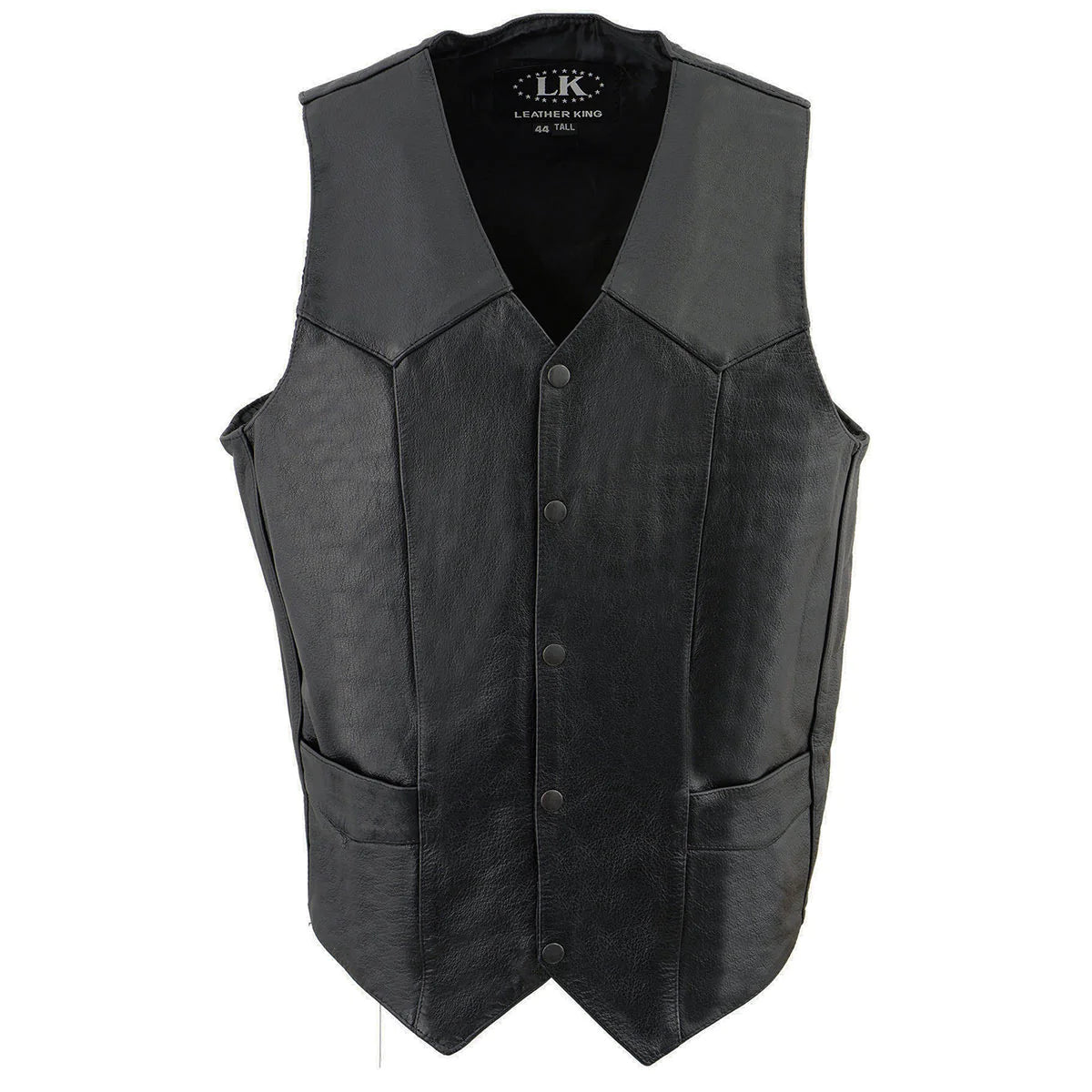 Men's Tall Sizes Classic Black Leather Snap Front Biker Vest