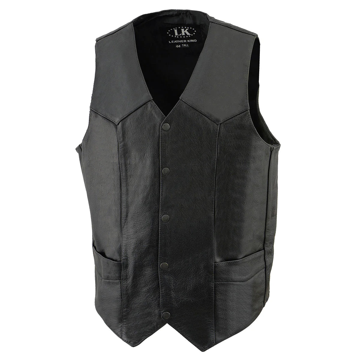 Men's Tall Sizes Classic Black Leather Snap Front Biker Vest