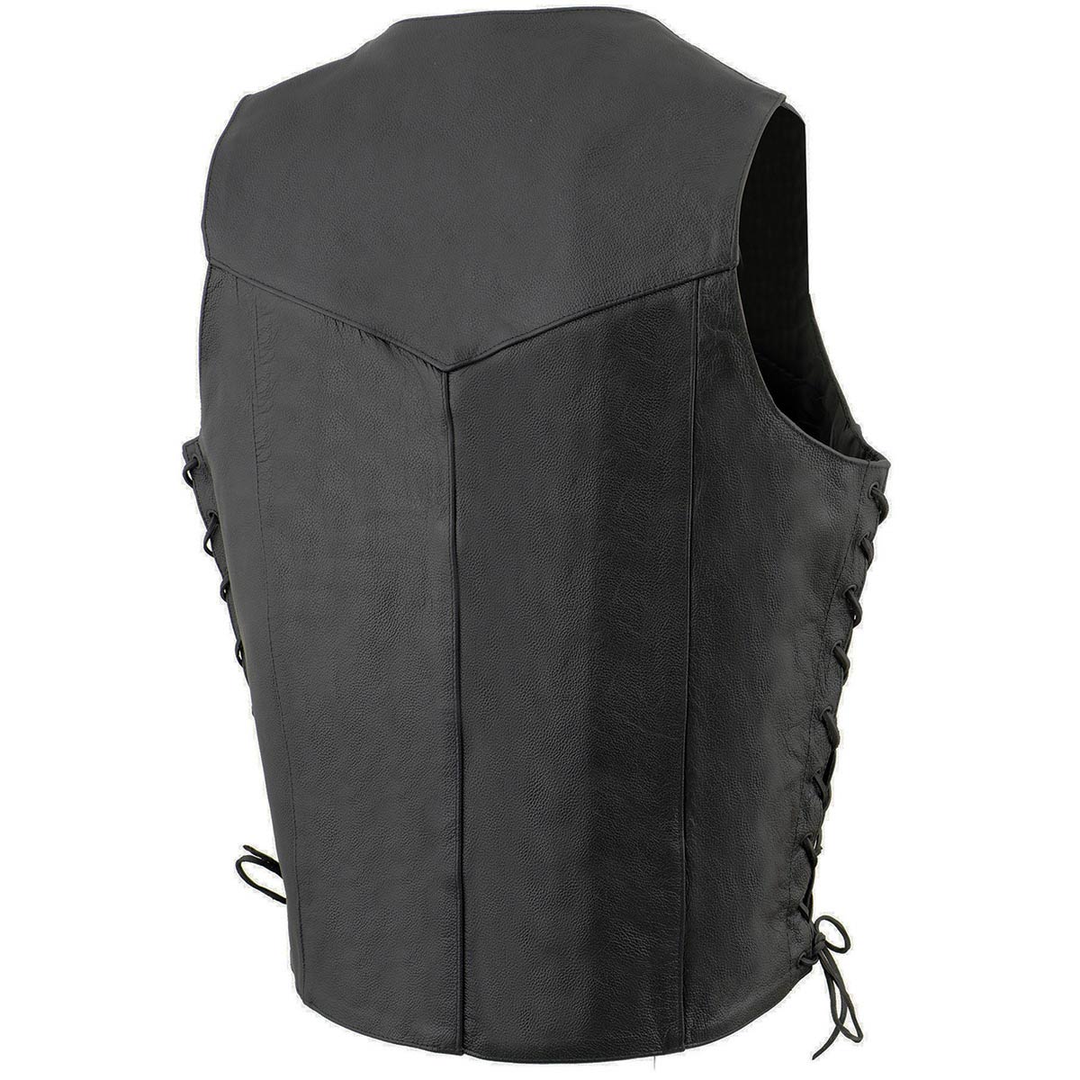 Men's Tall Sizes Black Leather Classic Side Lace Biker Vest