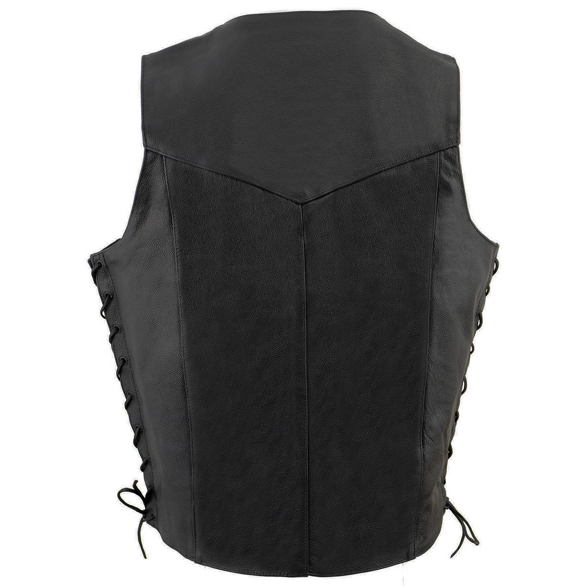 Men's Tall Sizes Black Leather Classic Side Lace Biker Vest