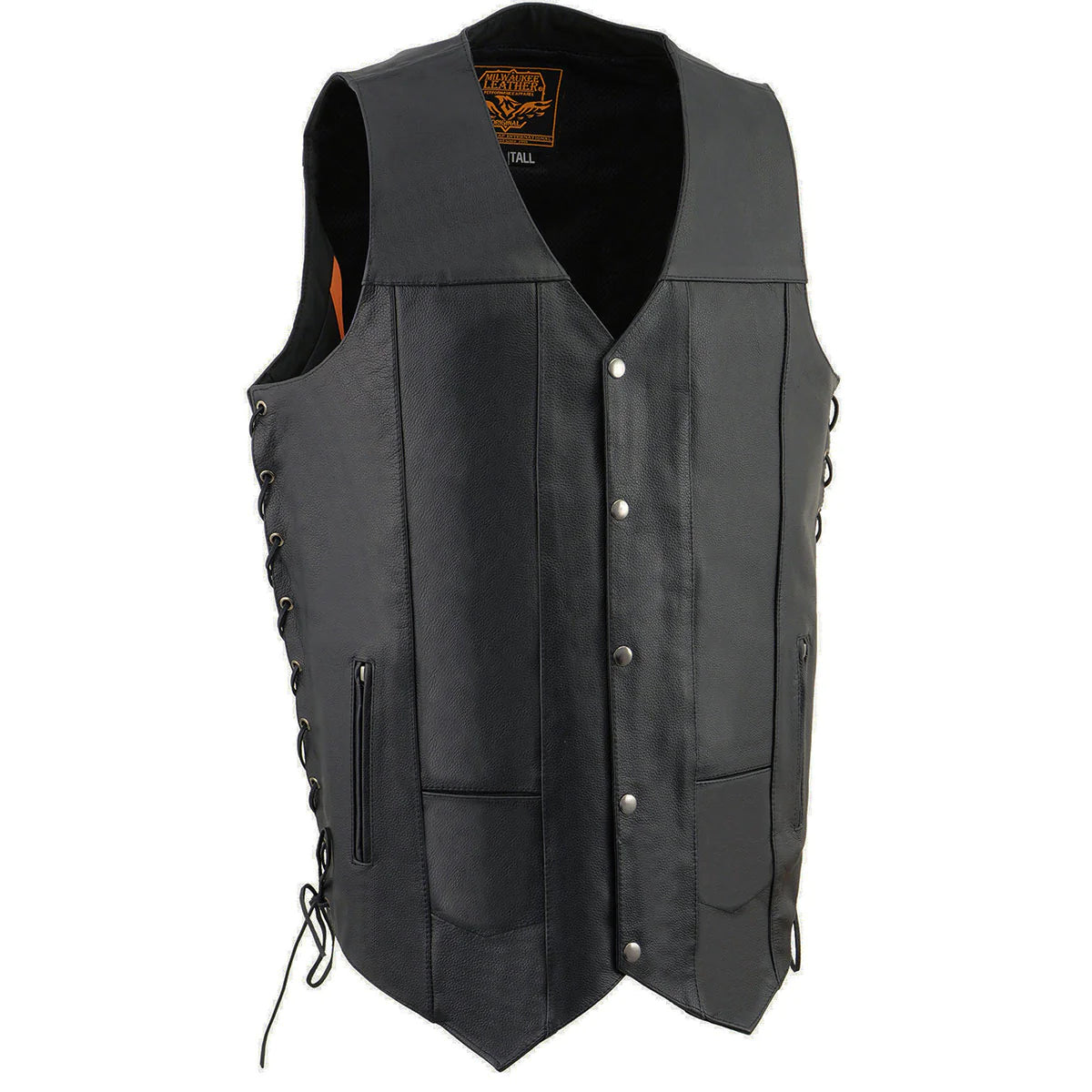 Men's Tall Sizes Black Leather 10 Pocket Vest