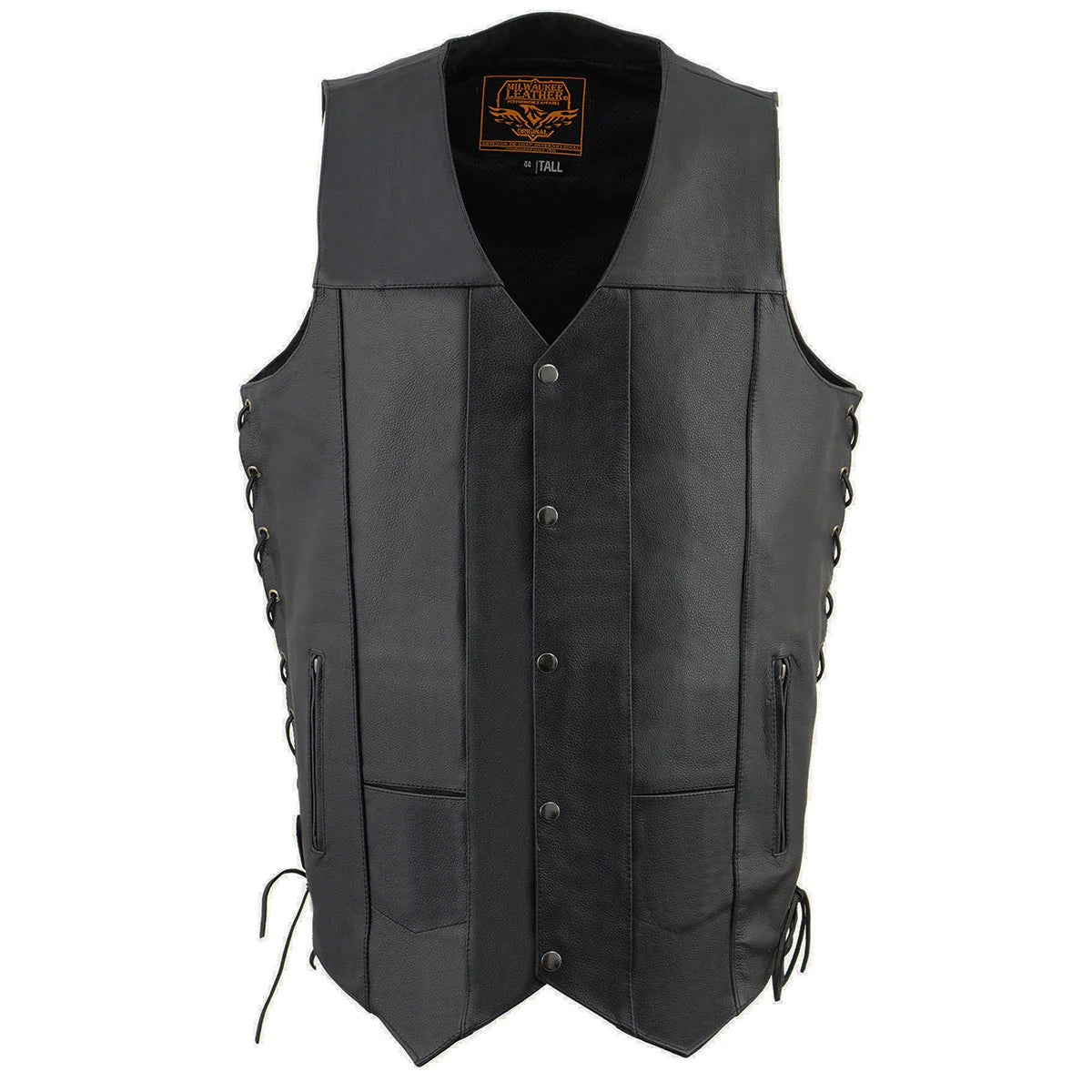 Men's Tall Sizes Black Leather 10 Pocket Vest