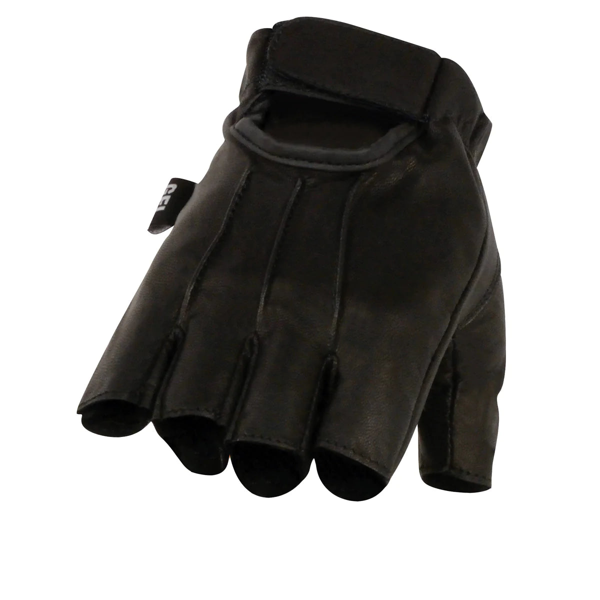 Men's Black Leather Gel Padded Palm Fingerless Motorcycle Hand Gloves W/ ‘Welted’ Design