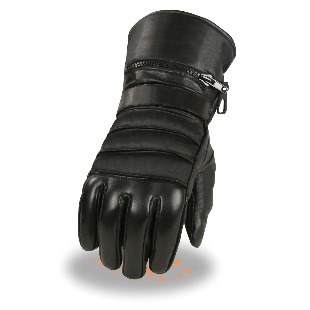 Men's Black Leather Warm Lining Gauntlet Motorcycle Hand Gloves W/ Rain Mitten and Adjustable Strap
