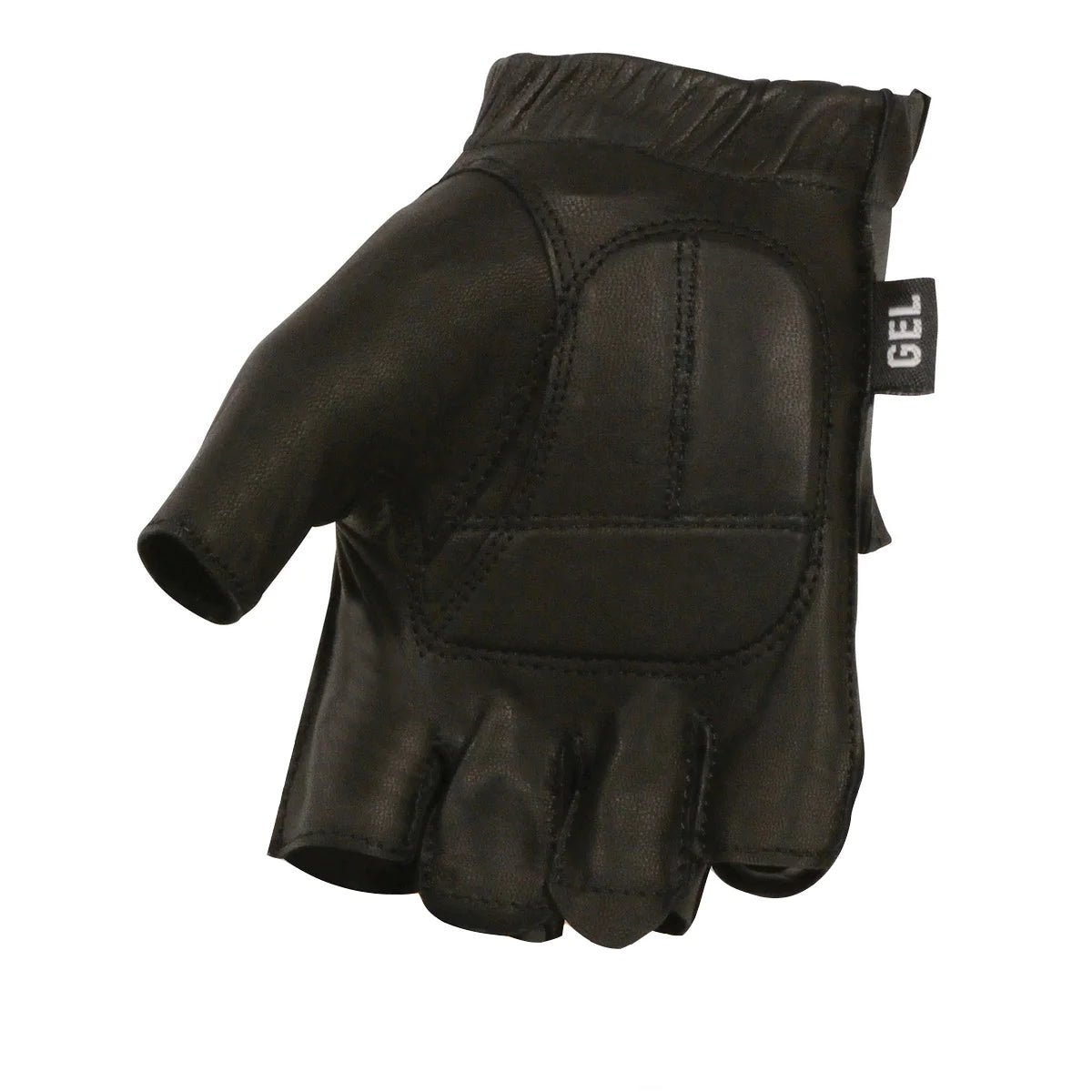 Men's Black Leather Gel Padded Palm Fingerless Motorcycle Hand Gloves W/ Soft ‘Genuine Leather’