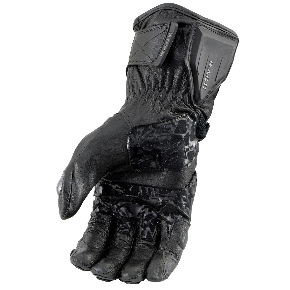 Men's Black Leather Gauntlet Racing Motorcycle Hand Gloves W/ Hard Knuckle Protection Extra Grip Reinforced Palm