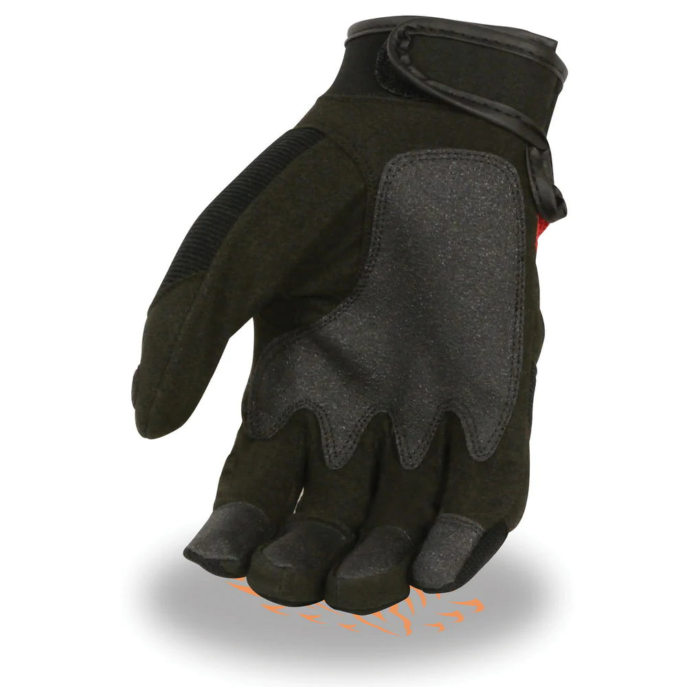 Men's Black and Red Textile Mesh Motorcycle Mechanics Hand Gloves W/ Amara Cloth Bottom