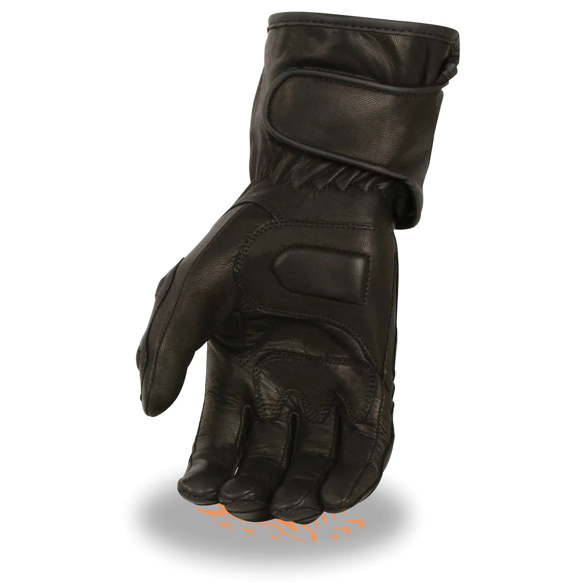 Men's Black Leather Waterproof Gauntlet Motorcycle Hand Gloves W/ Extra Grip Reinforced Gel Padded Palm.