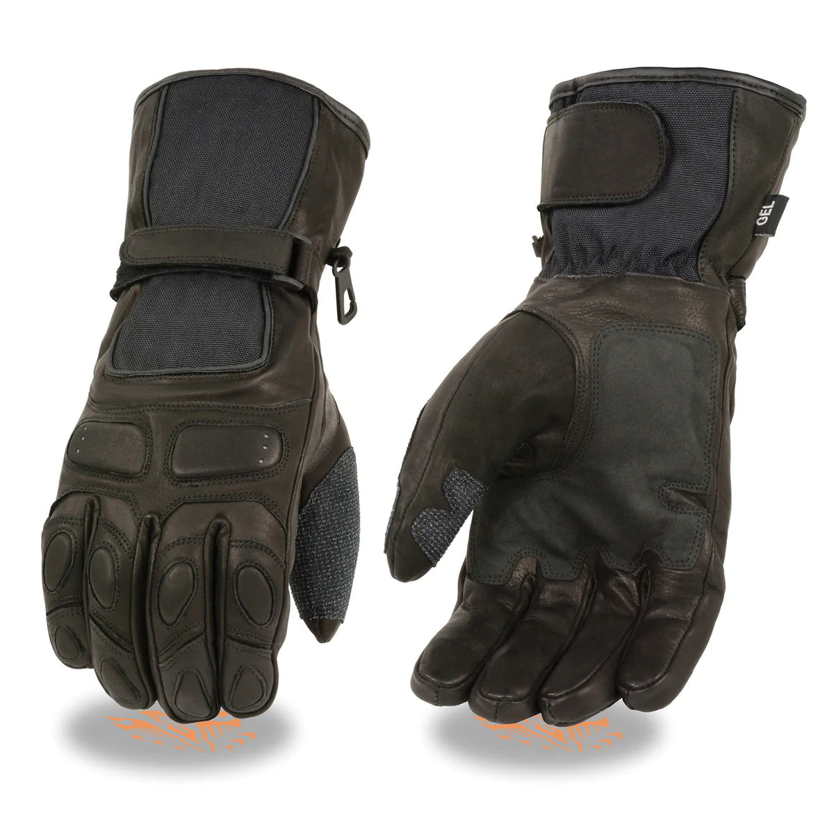 Men's Black Waterproof Leather and Textile Gauntlet Gloves