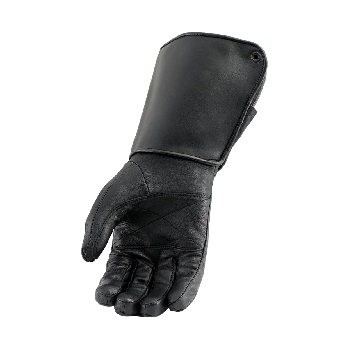 Men's Black Leather ‘Long Cuff’ Gauntlet Gloves with Zipper Closure