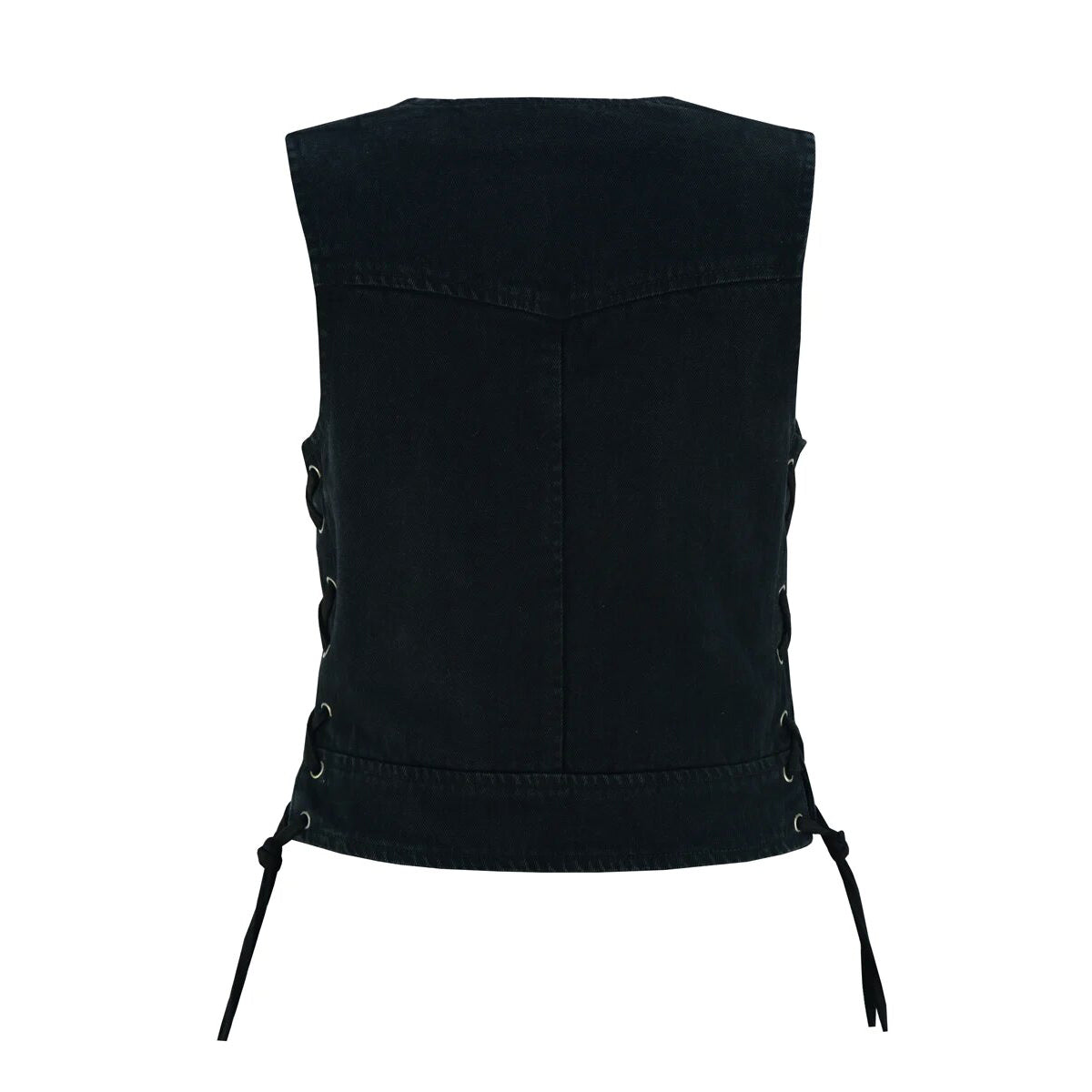 Women's Black & Blue Denim V Neck Vest with Zipper & side laces