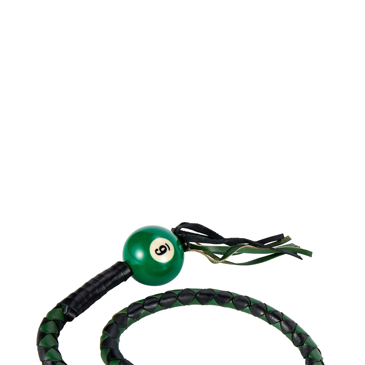 Black And Green Fringed Get Back Whip W/ Pool Ball