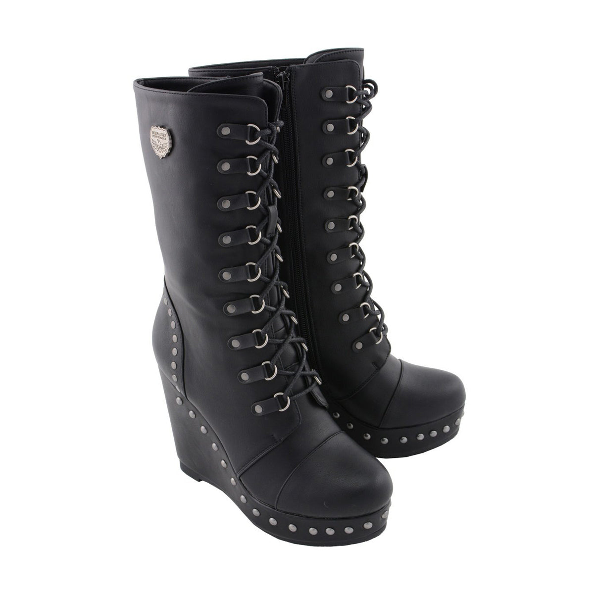 Womens Black Lace-Up Boots with Platform Wedge