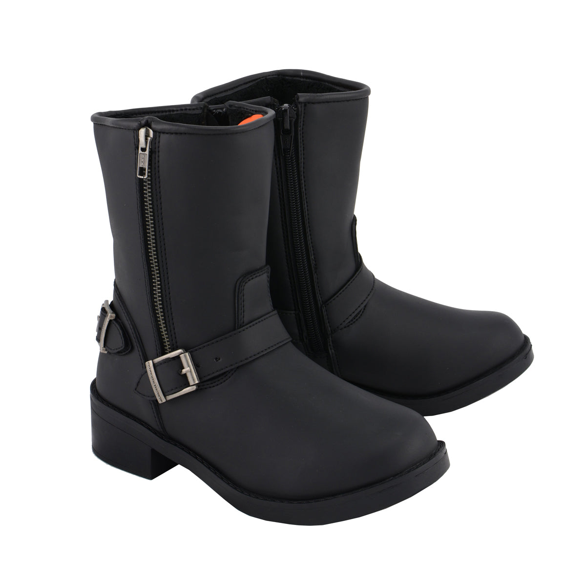 Ladies Black Engineer Style Riding Boots with Side Zipper