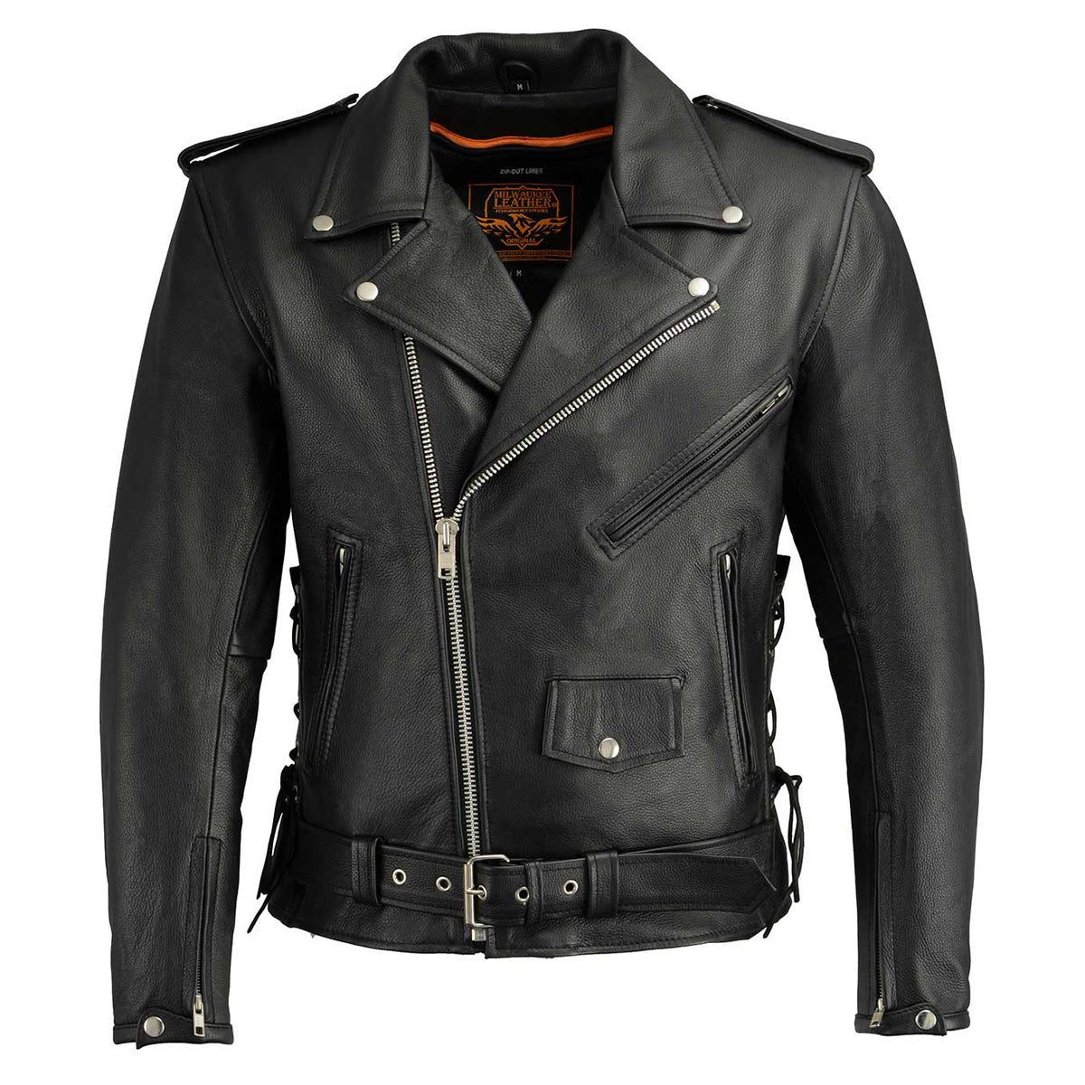 Men's Leather Black Classic Side Lace Police Style Jacket