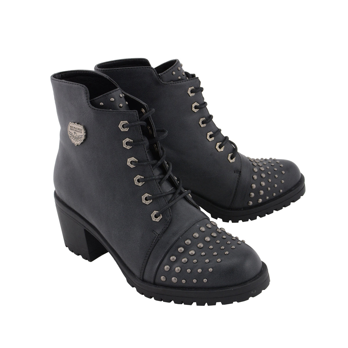 Womens Distress Black Rocker Boot with Studded Instep