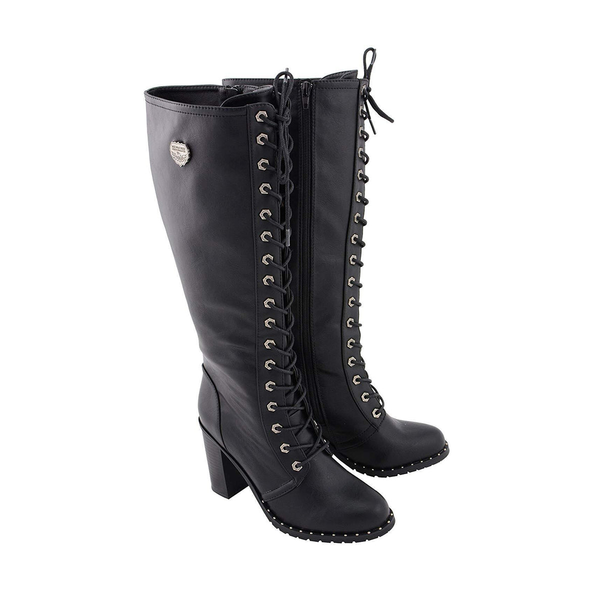 Women Black Lace-Up Tall Boots with Platform Heel