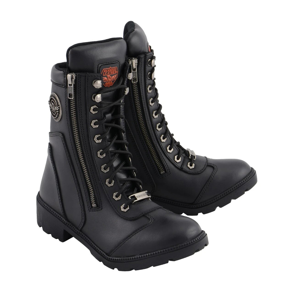 Womens Black Lace-Up Boots with Side Zipper Entry