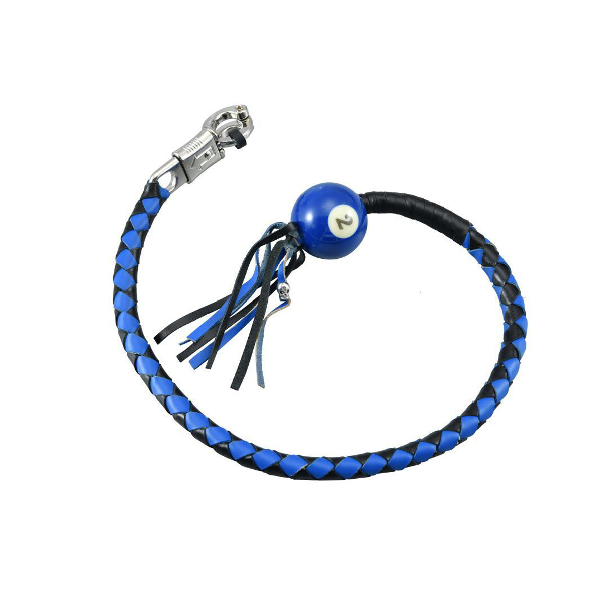 Black And Blue Fringed Get Back Whip with Blue Pool Ball No 2
