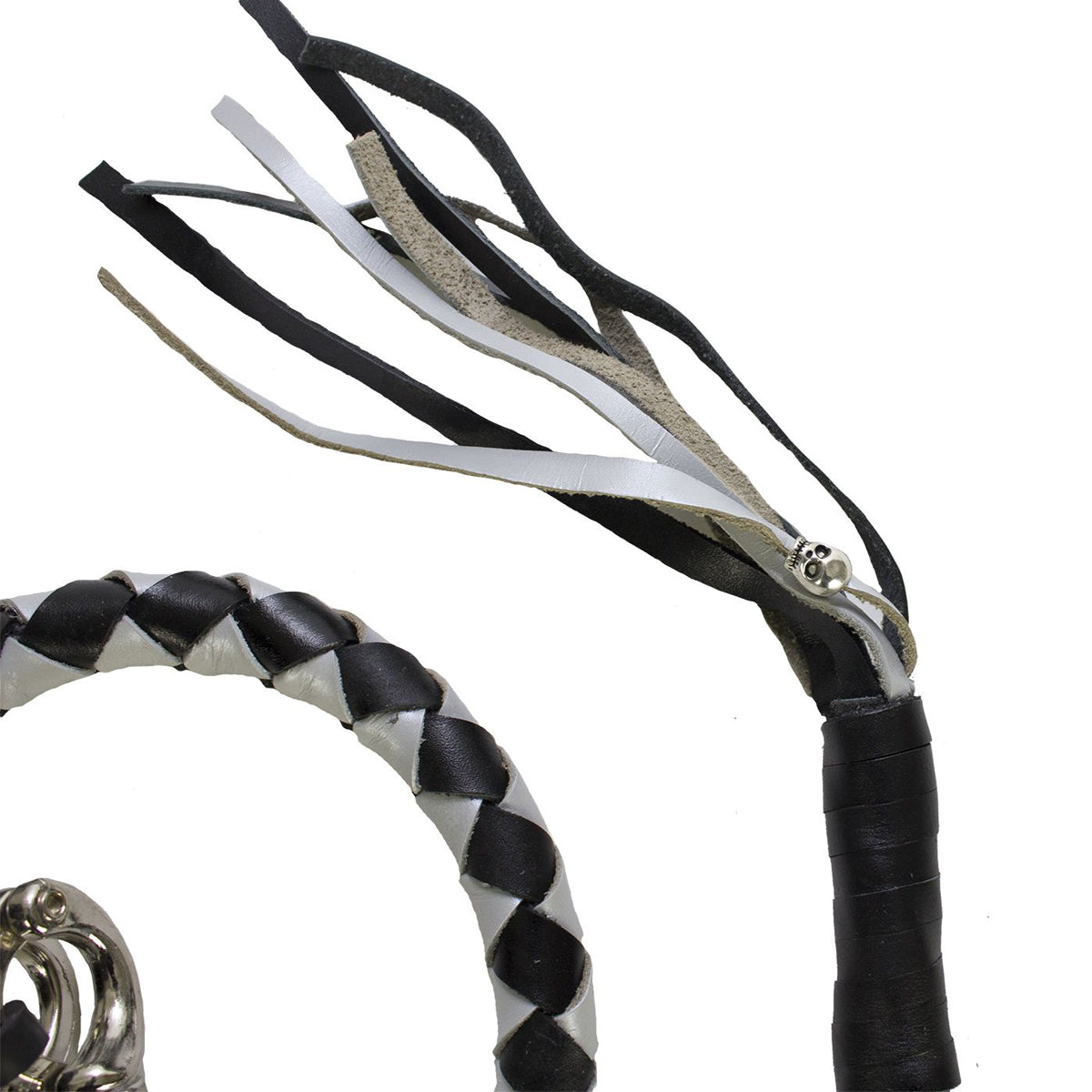 Black And Silver Hand-Braided Leather Get back Whips - 2" Thick/42" Length