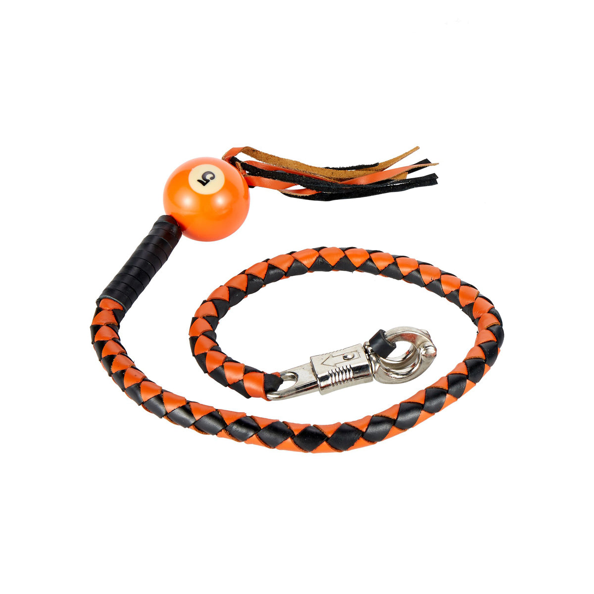 Black And Orange Fringed Get Back Whip W/ Pool Ball
