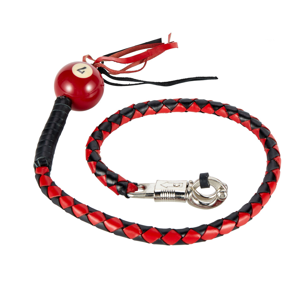 Black And Red Fringed Get Back Whip W/ Pool Ball