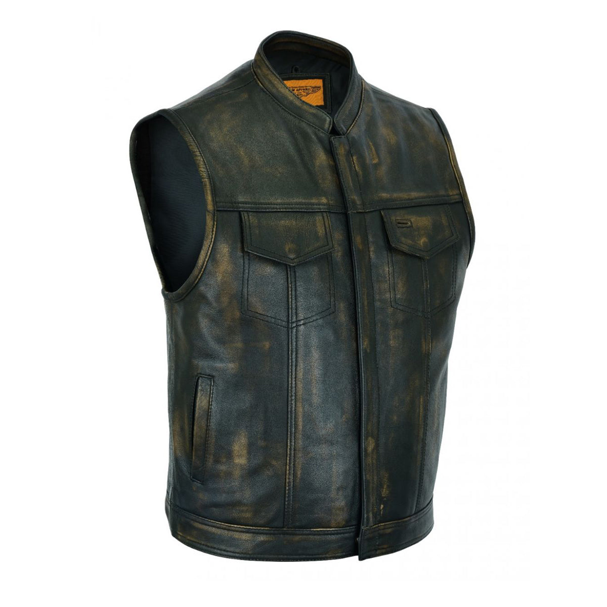 Mens SOA Style Motorcycle Club Vest Naked Distressed Brown Leather