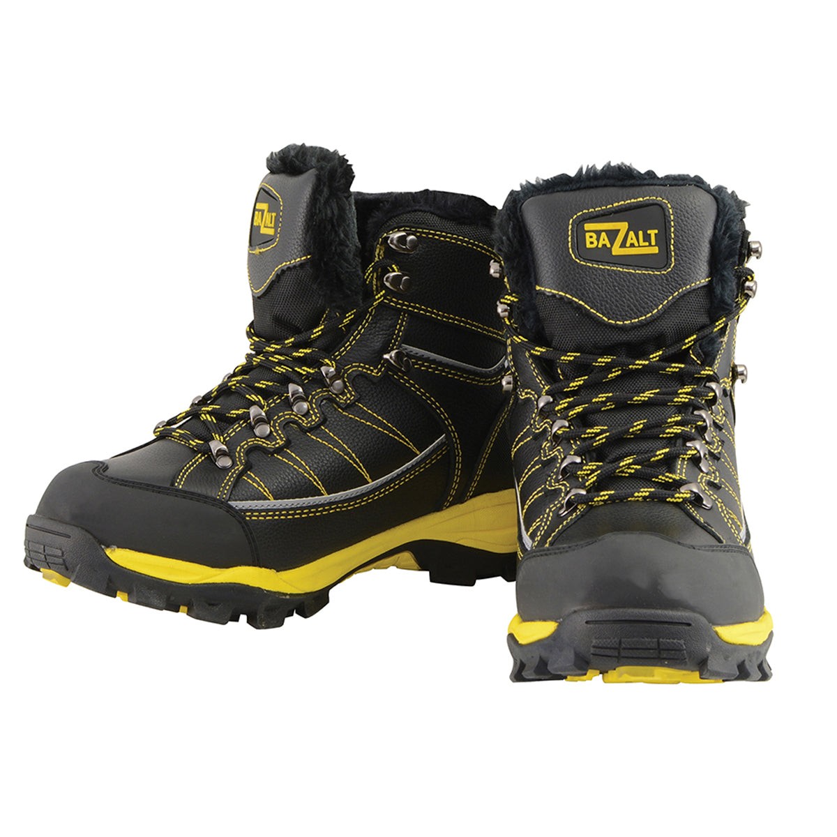 Men’s Black & Yellow Water & Frost Proof Leather Boots w/ Fur Lining