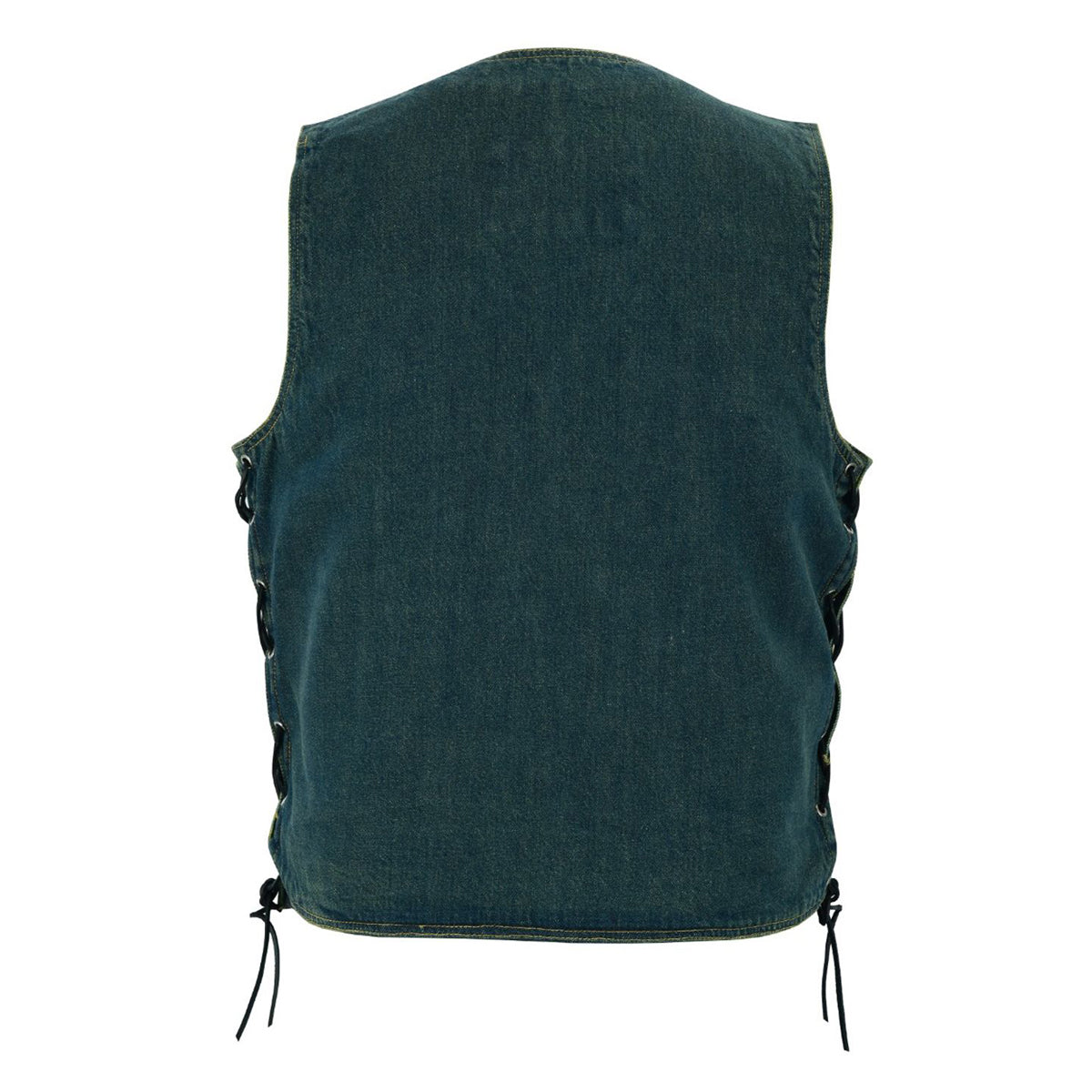 Motorcycle Denim Vest Side Laces V-collar Front Zipper Pockets
