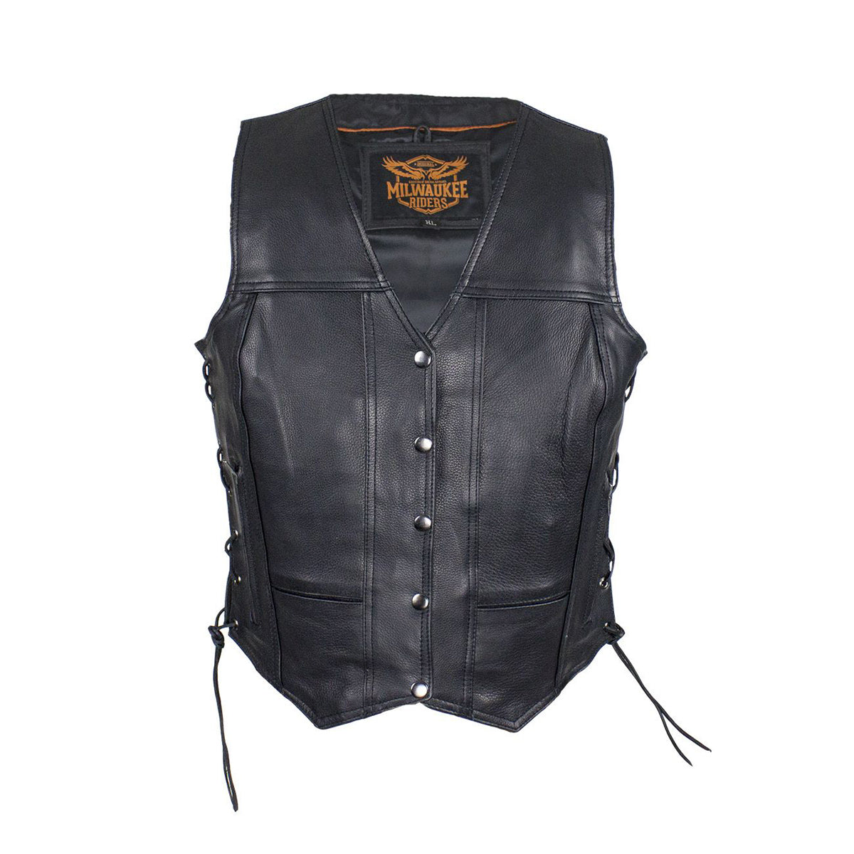 Womens Cowhide Leather Motorcycle Vest With 7 Pockets By Milwaukee Riders