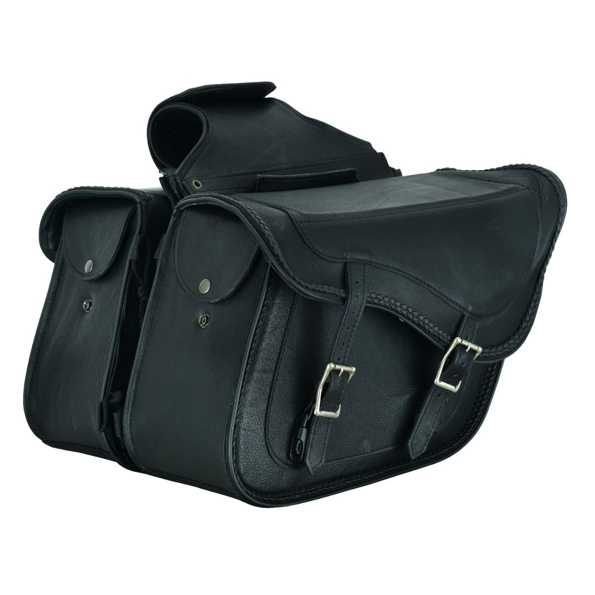 Leather Motorcycle Saddlebag Plain No-Stud, Slant