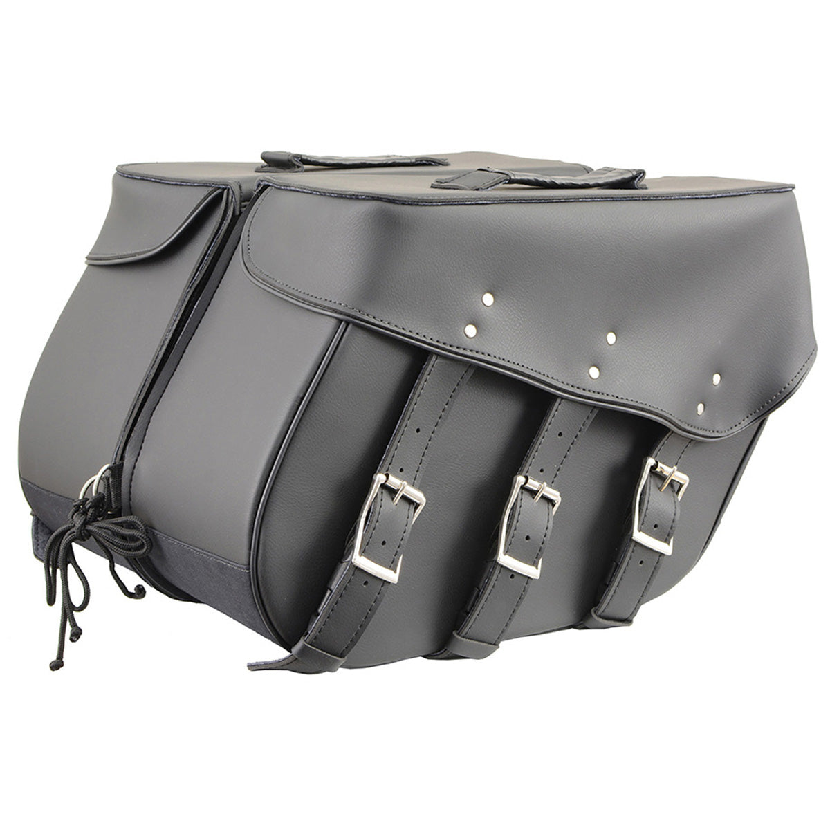 Black PVC Zip Off Large Chrome Studded Motorcycle Saddlebag