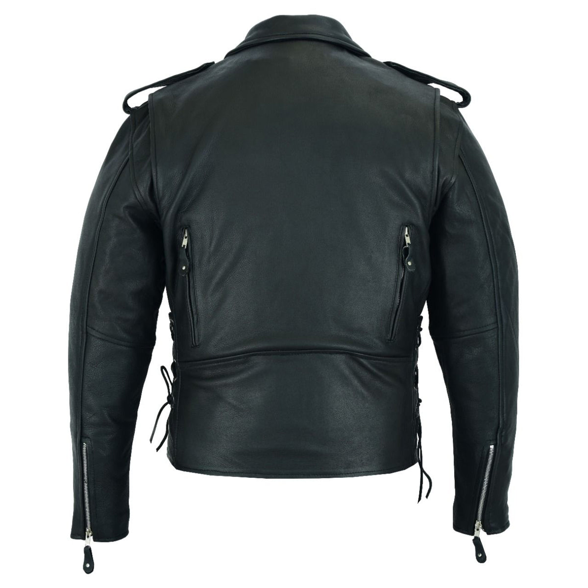 Mens Classic Police Style Motorcycle Jacket Side Laces By Milwaukee Riders®, Premium Cowhide Leather