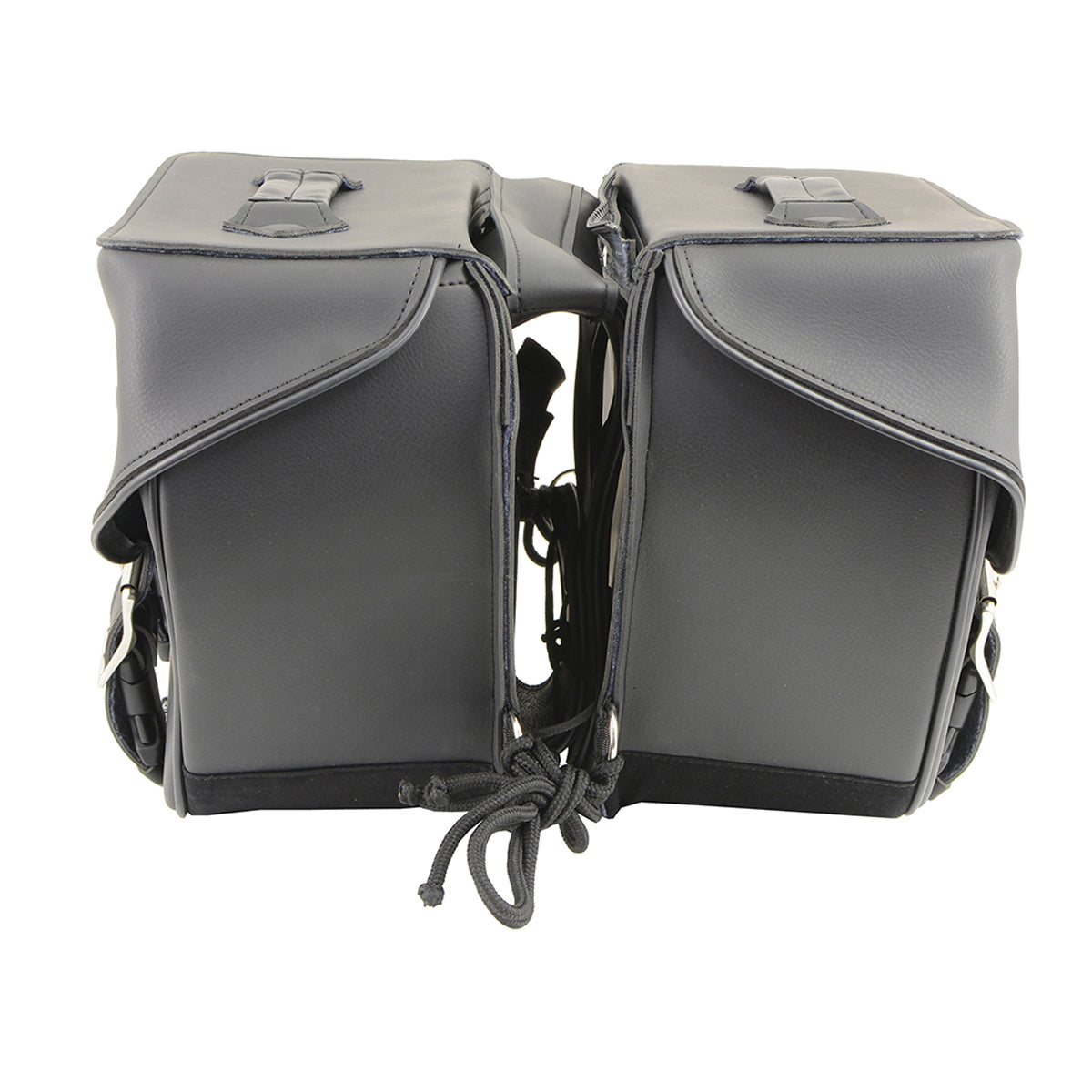 Black Zip-Off Large Double Strap PVC Throw Over Saddle Bag