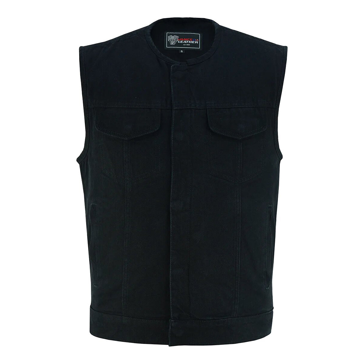 Men's Black Denim Collarless Vest