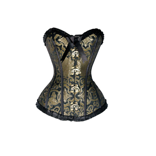 LADIES BROCADE CORSET BLACK WITH PURPLE AND GOLD