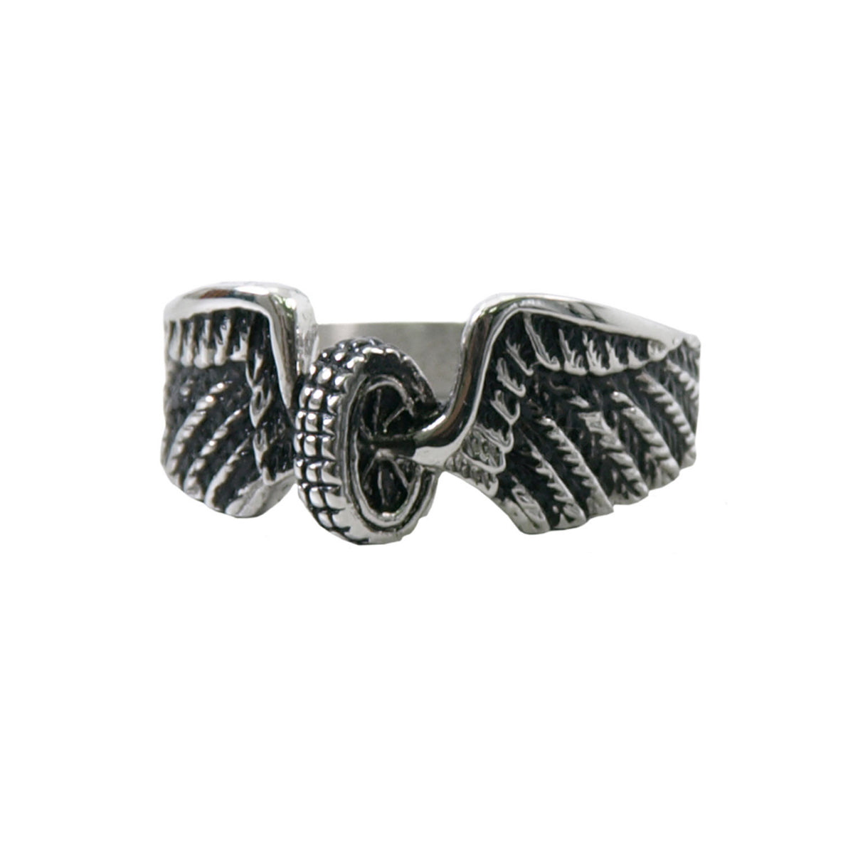 STAINLESS STEEL LADIES WINGED WHEEL RING
