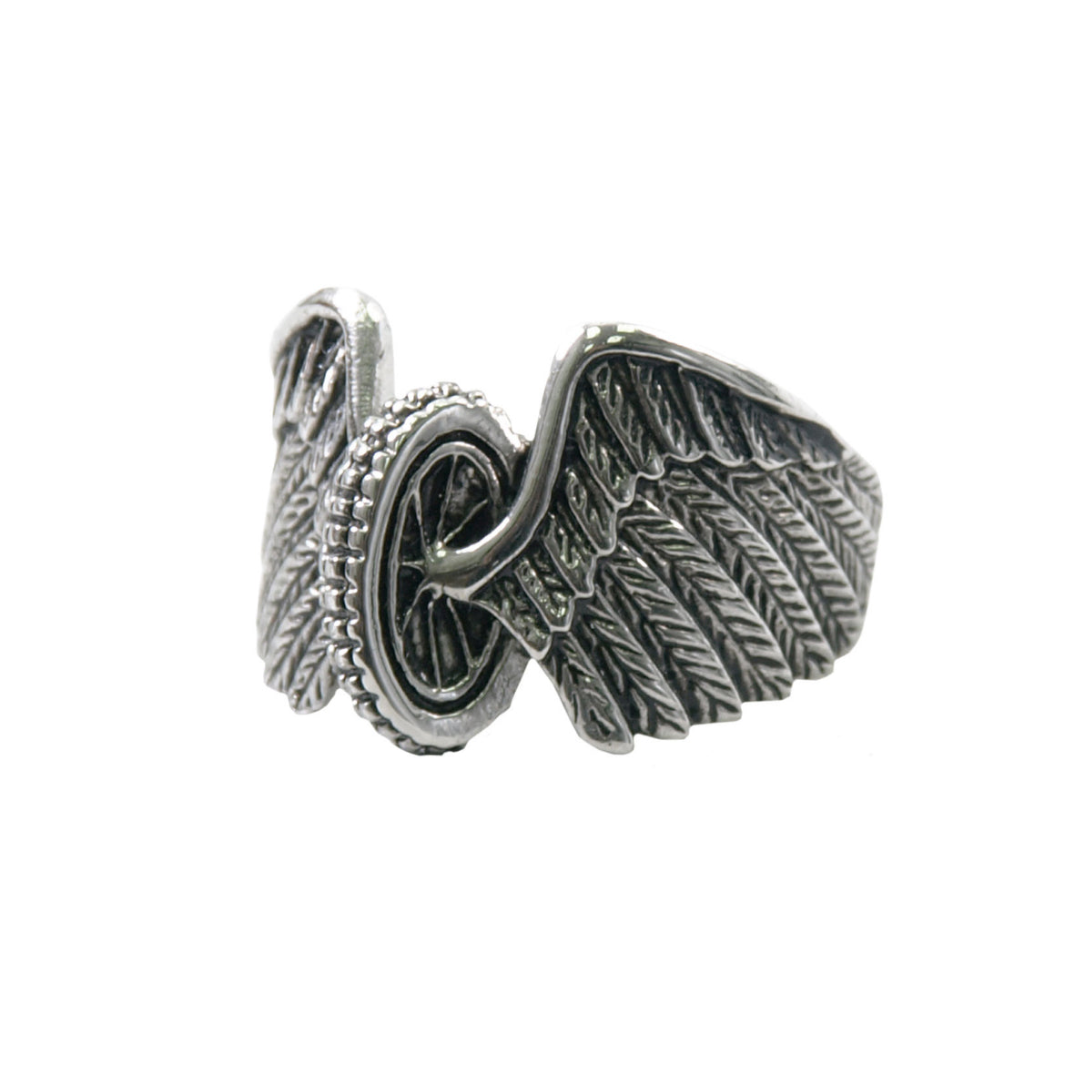 STAINLESS STEEL MEN'S WINGED WHEEL RING