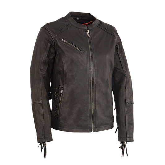 Ladies Lightweight Leather Scuba Jacket w/ Fringe