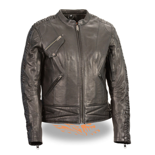 Milwaukee Leather Women's Jacket with Ribbon Detail (Black/ Black)