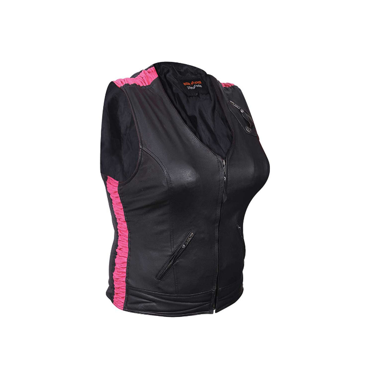 LADIES PREMIUM LEATHER VEST WITH LEATHER SCRUNCH SIDES